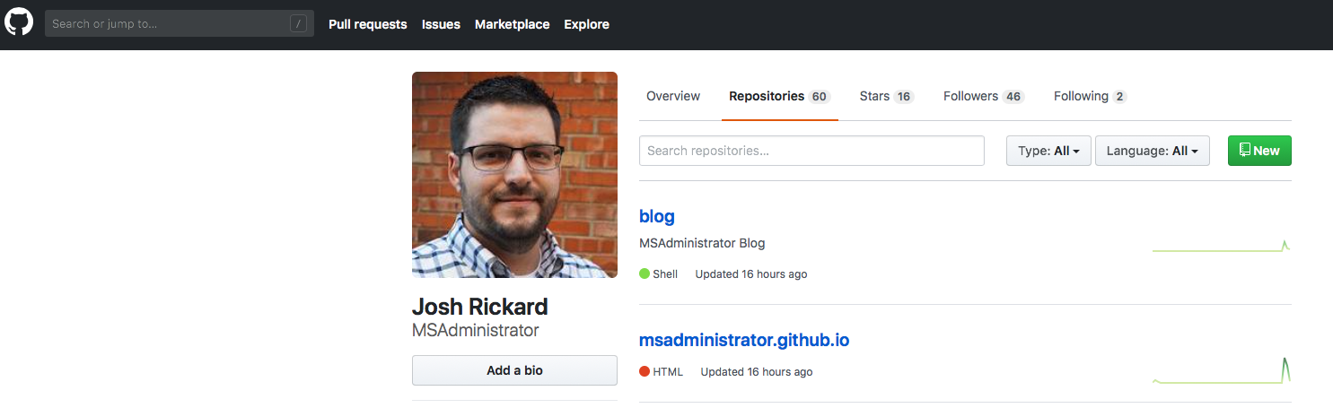 Screenshot of my two GitHub repositories