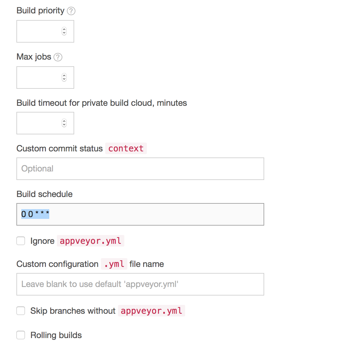 Set AppVeyor Build Schedule once enabled by AppVeyor Support
